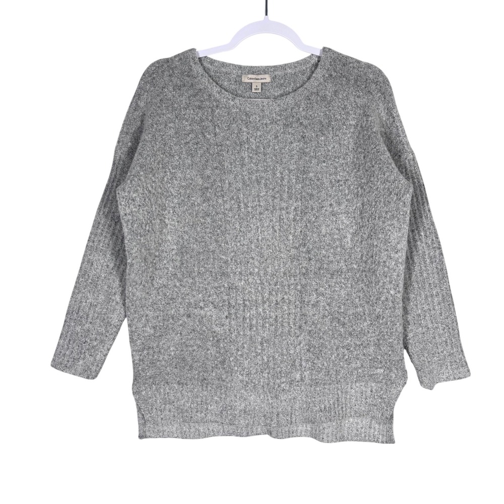 Calvin Klein Boucle Ribbed Wool Sweater‎ Small Marled Soft Chunky Minimalist